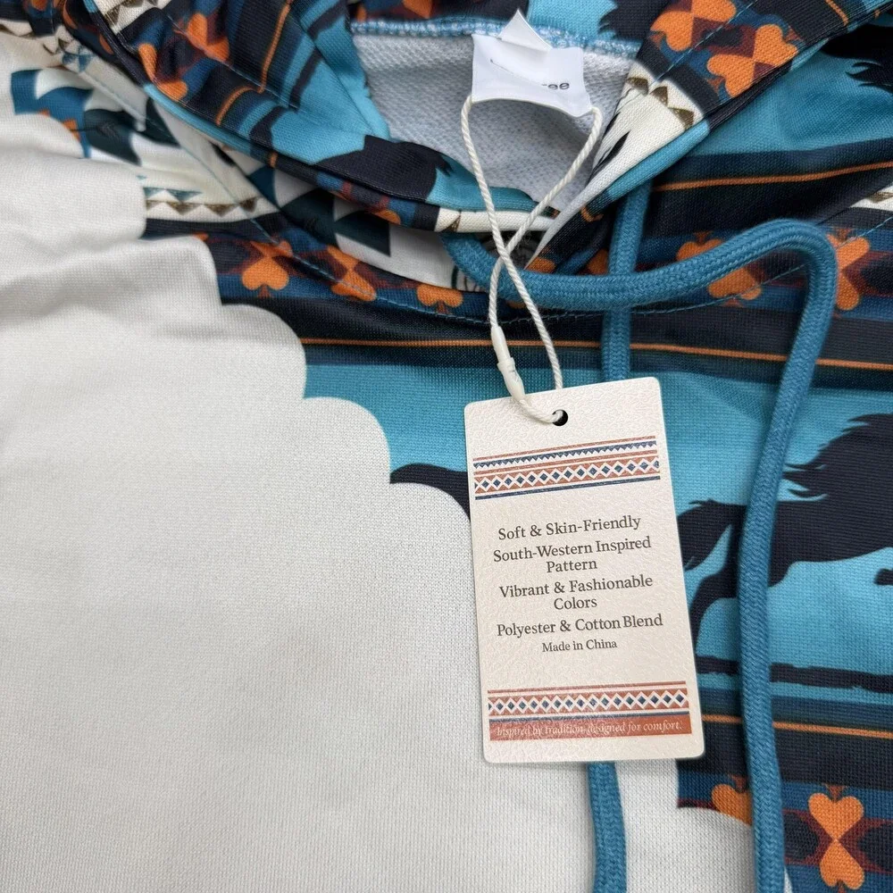 Lanaoree Hoodie Sweatshirt Womens Large Multicolor Southwestern Horse Pullover